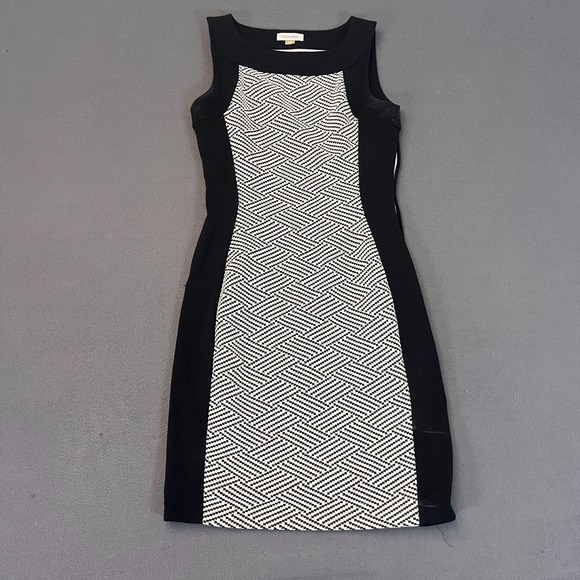 Calvin Klein Womens Sz 2 Sleeveless Sheath Geometric Black White Illusion Weave - Picture 1 of 10